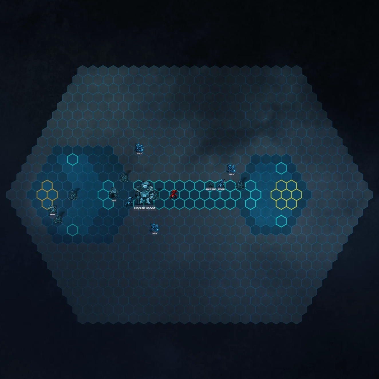 A colored hex map that represents the battle in the third session of the Jotun campaign.