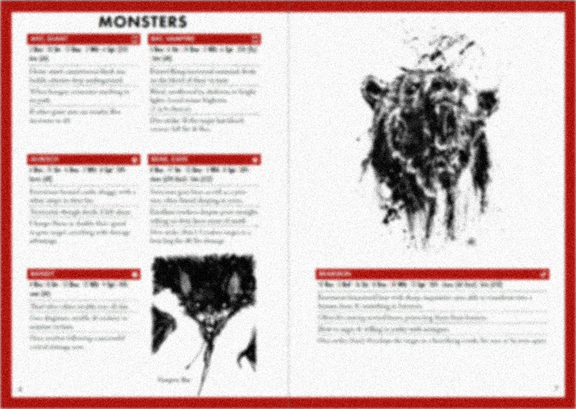 A blurred and fuzzy spread from the bestiary that hides text and highlights the underlying grid.